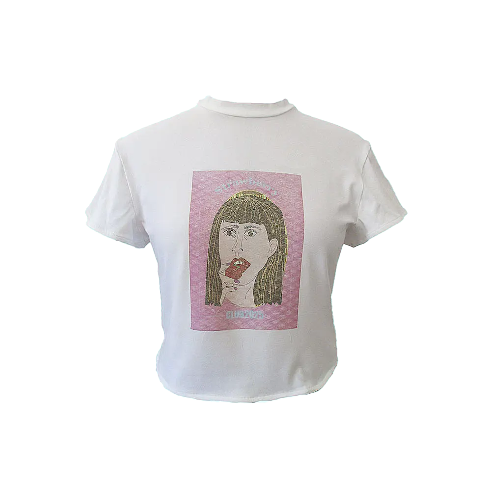 Blusa Baby look em malha- estampa mulher com morango